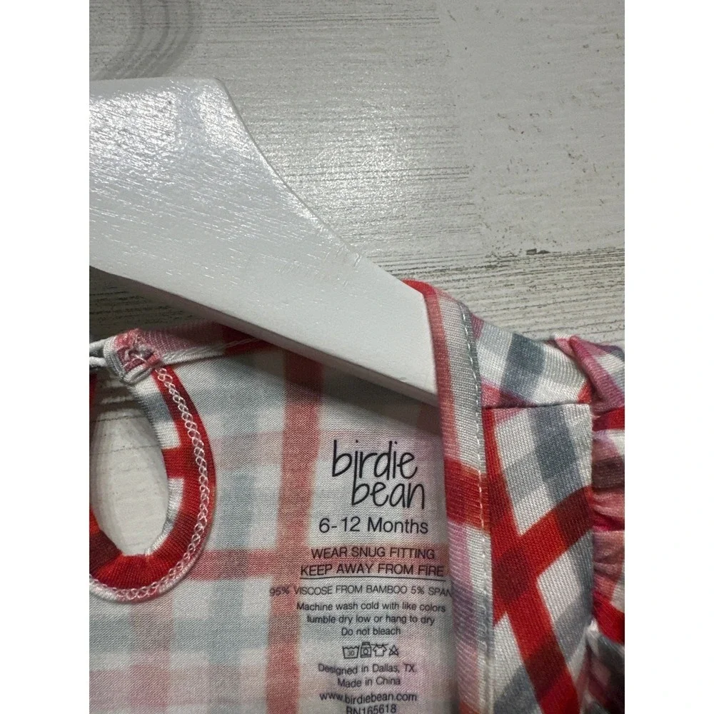 Birdie Bean Romper Girls 6-12M Red Plaid Ruffle Bamboo Viscose NWT
